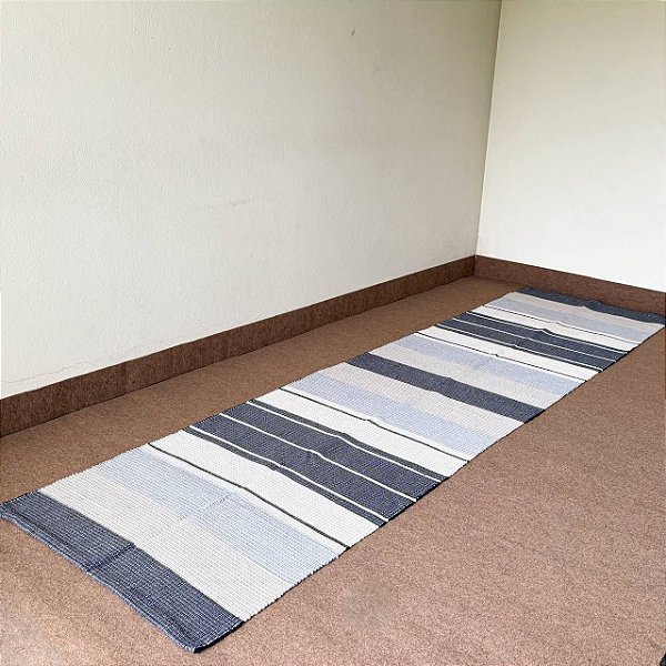 Passadeira de Algodão em Tear Manual em Tons Azul - 3m x 80cm