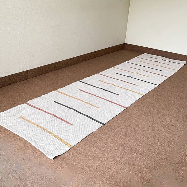 Passadeira de Algodão em Tear Manual Cru com Listras Color - 3m x 80cm