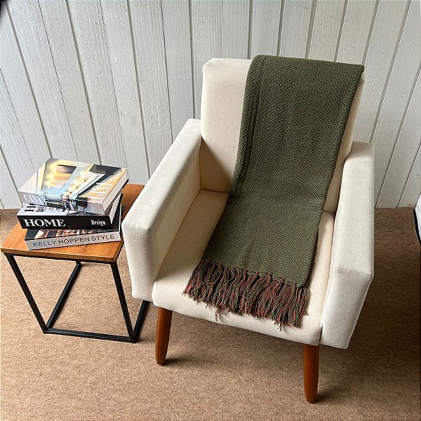 Xale Pesponto Verde Oliva com terracota - 1,30m x 1,80m