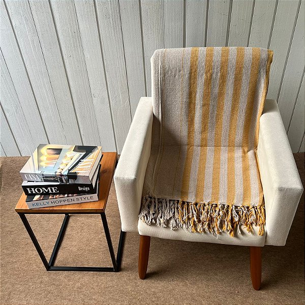 Manta M Listras Cappuccino & Amarelo Mostarda - 1,80m x 2,40m
