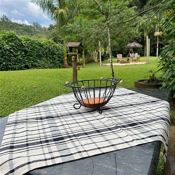 Toalha de Mesa Xadrez Preto & Cru - 90cm x 90cm