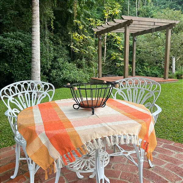 Toalha de Mesa Xadrez Laranja - 80cm x 80cm