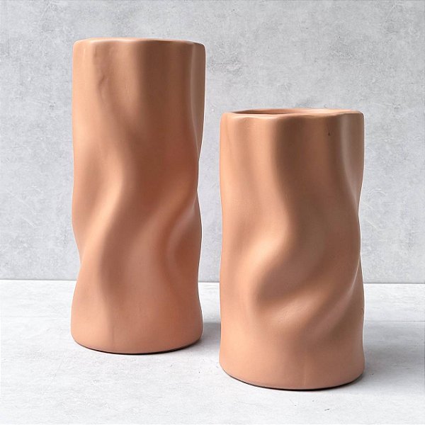 Dupla Vasos de Cerâmica Ornamental - Salmão