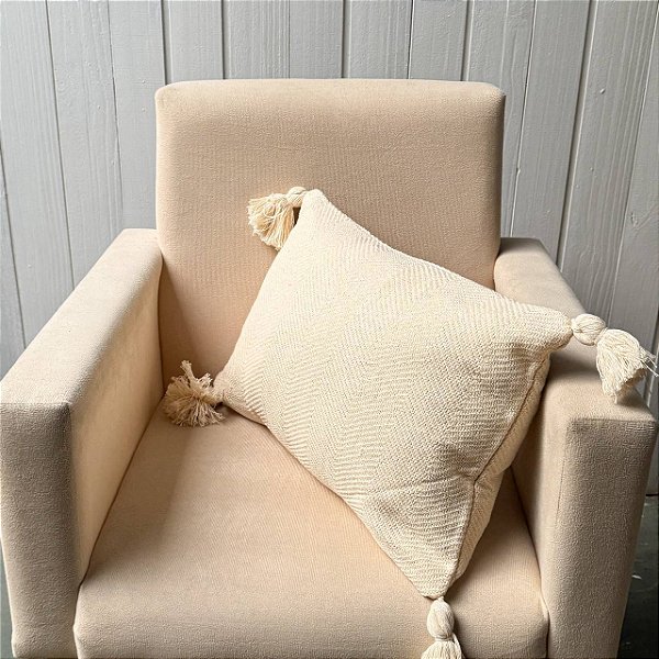 Capa de almofada palito pompom - Cru