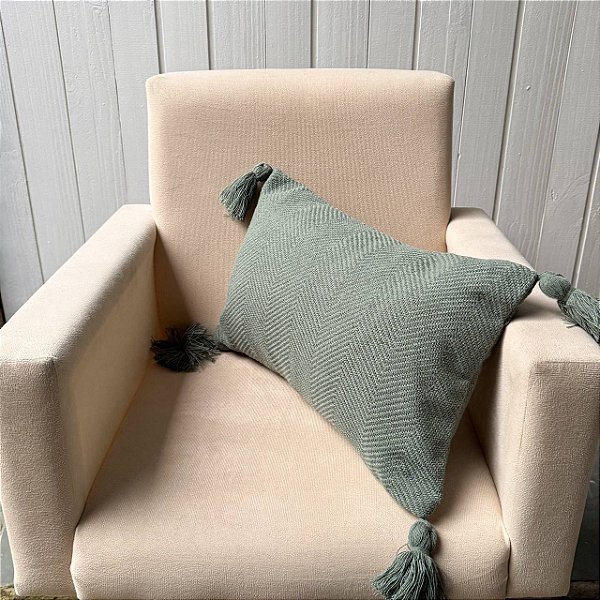 Capa de almofada palito pompom - Verde Erva Doce