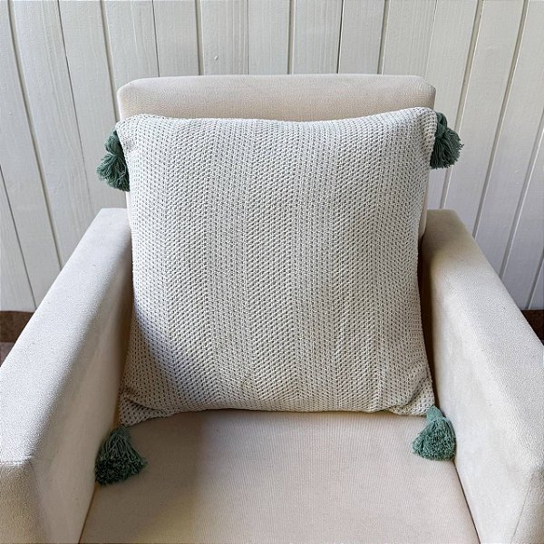 Capa de almofada pompom - Pontilhado Erva Doce
