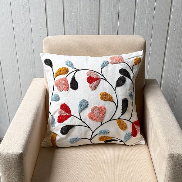 Capa de almofada bordada - 45cm x 45cm
