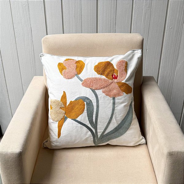 Capa de almofada bordada - 45cm x 45cm