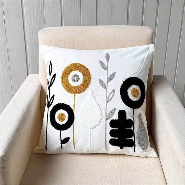 Capa de almofada bordada - 45cm x 45cm