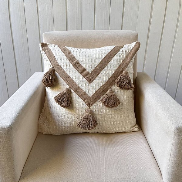 Capa de Almofada Rústica de Algodão com Trançado Pompom