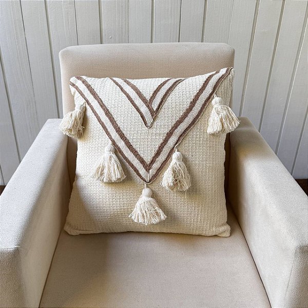 Capa de Almofada Rústica de Algodão com Trançado Pompom
