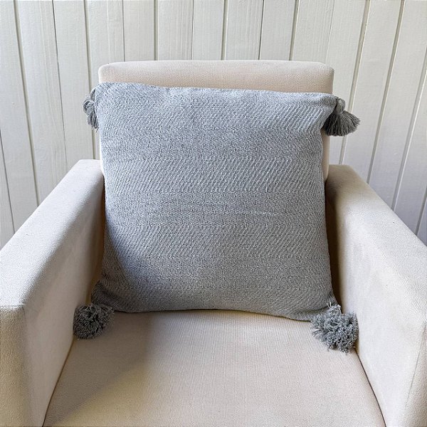 Capa de almofada pompom - Cinza