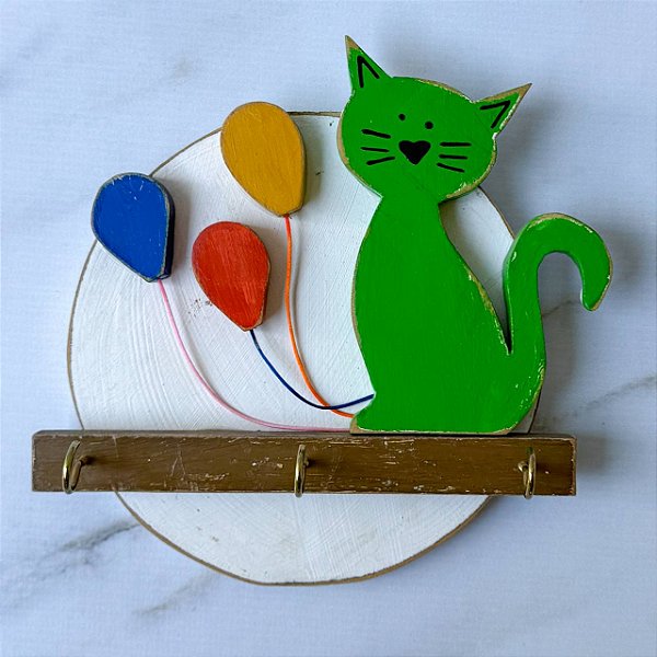 Quadro de madeira - Gato & Balões