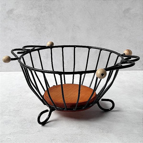 Fruteira Redonda Ferro e Madeira - 30cm diâmetro