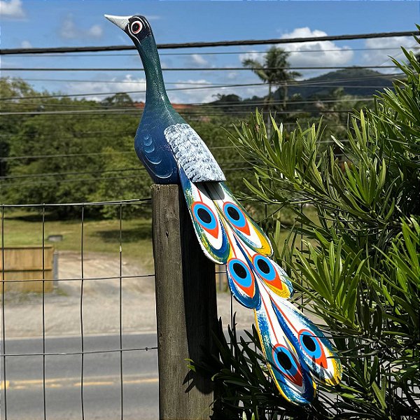 Pavão de madeira - Tons de verde e azul