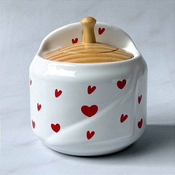Saleiro de Cerâmica com Tampa de Madeira - Coração