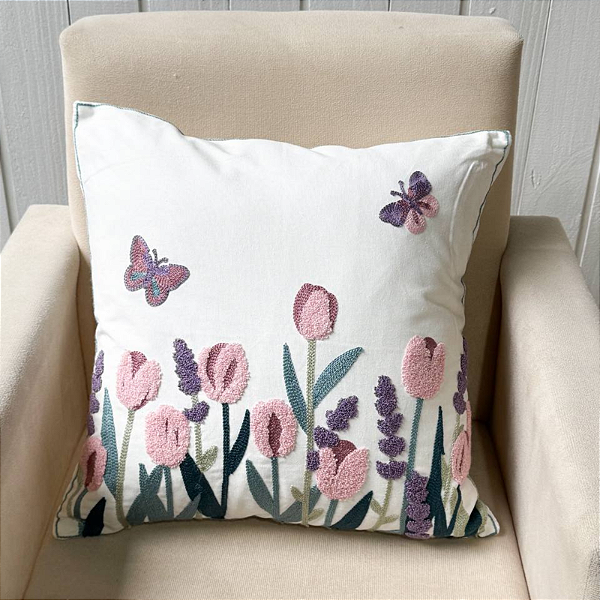 Capa de almofada bordada - 45cm x 45cm