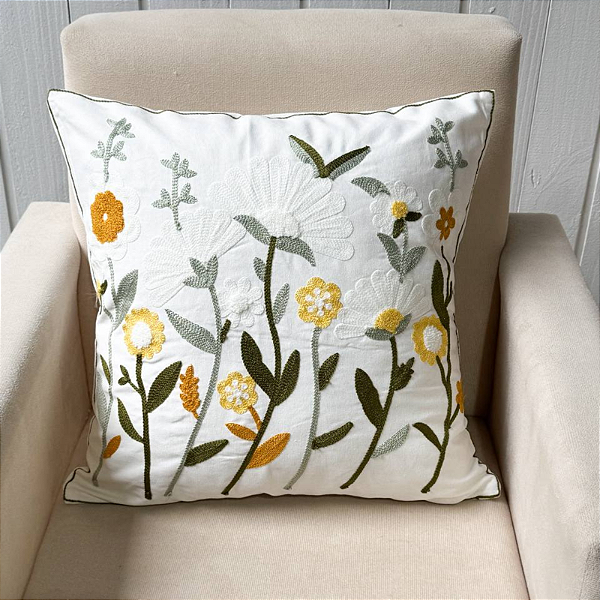 Capa de almofada bordada - 45cm x 45cm