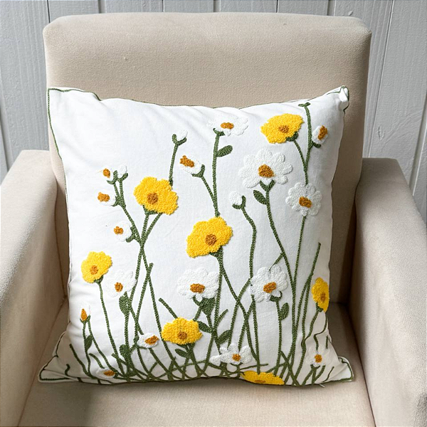Capa de almofada bordada - 45cm x 45cm