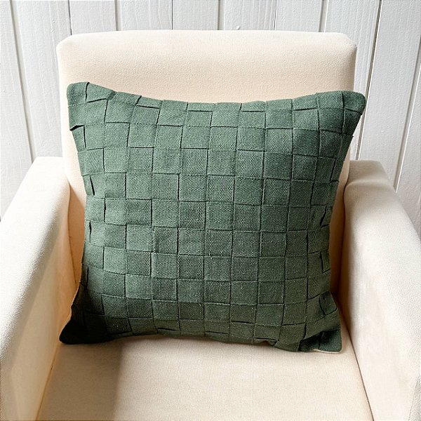 Capa de almofada trama - Verde com verso Cru