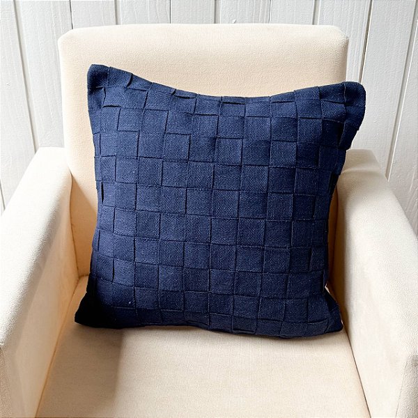 Capa de almofada trama - Azul com verso Cru