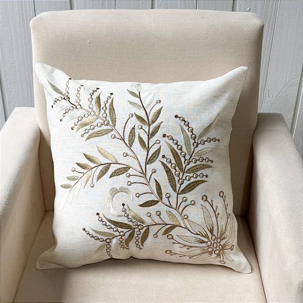 Capa de almofada bordada - 45cm x 45cm