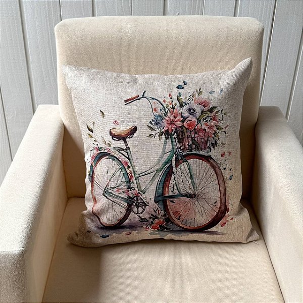 Capa de almofada Linhão - Bicicleta e flores