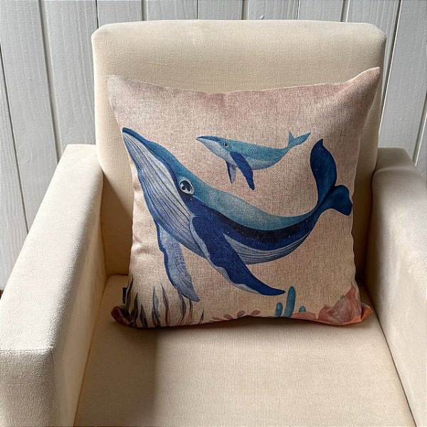 Capa de almofada Linhão - Baleias