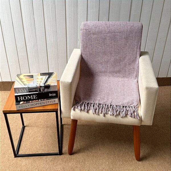 Manta M Mescla Lilás e Cru - 1,80m x 2,40m