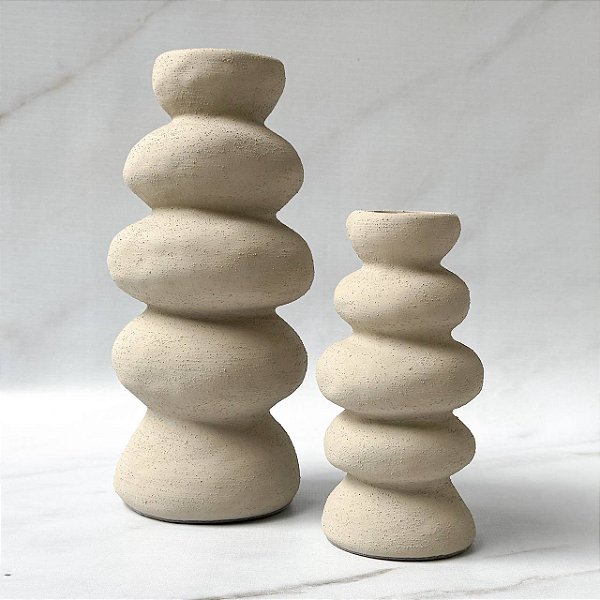 Dupla Vasos de Cerâmica Sanfonado - Textura Cimento