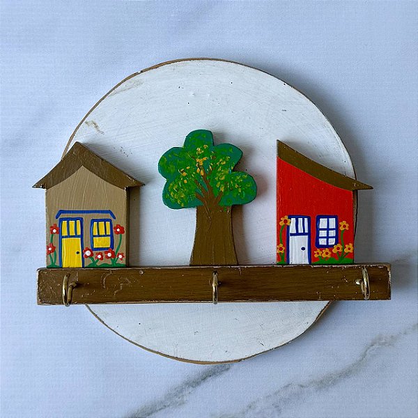 Quadro de madeira - Casinhas & Árvore