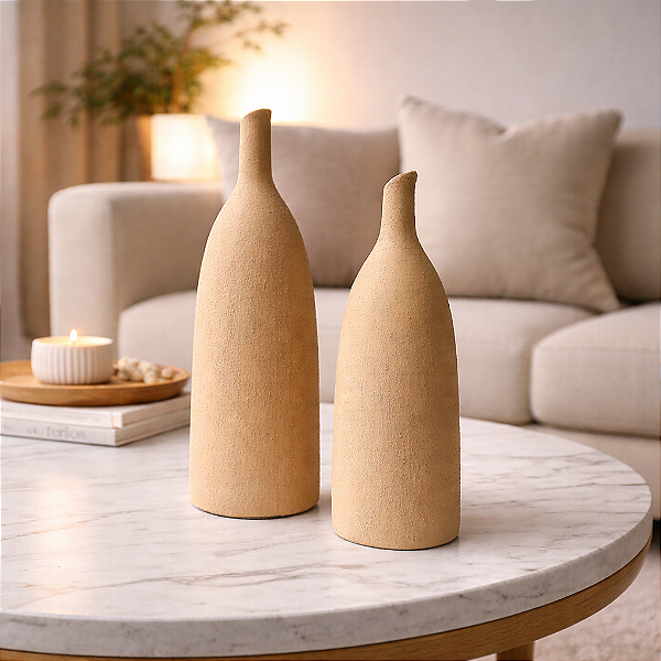 Dupla Vasos de Cerâmica Texturizada Cimento