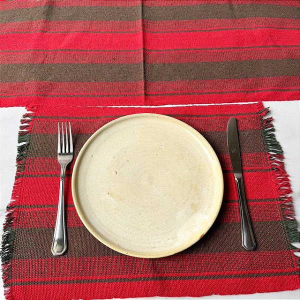 Jogo americano 7 peças - Vermelho e Verde Oliva