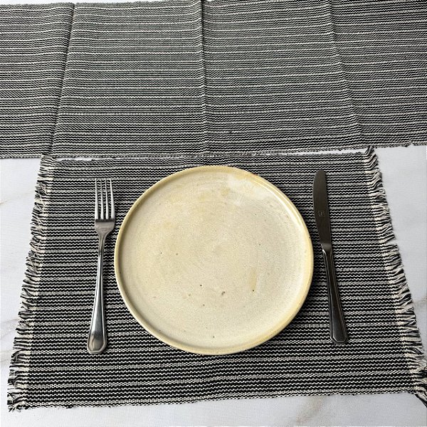 Jogo americano 7 peças - Listras Cru e Preto