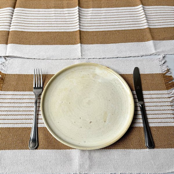 Jogo americano 7 peças - Corrente Amarelo com Cru