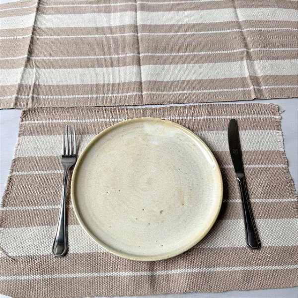 Jogo americano 7 peças - Listras Cappuccino e Cru