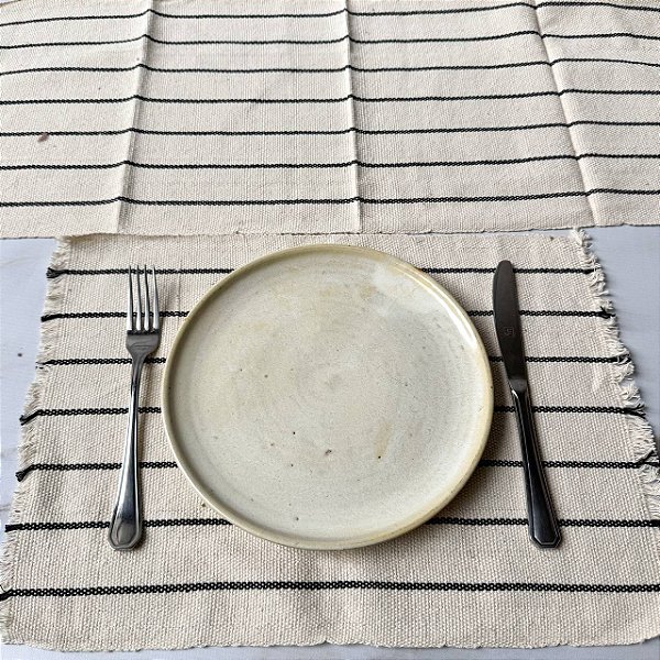 Jogo americano 7 peças - Cru com listras Pretas