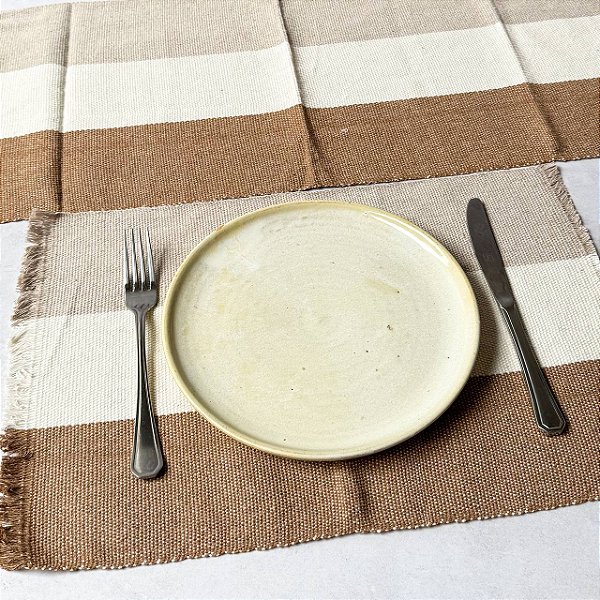 Jogo americano 7 peças - Listras Caramelo, Cru e Ocre