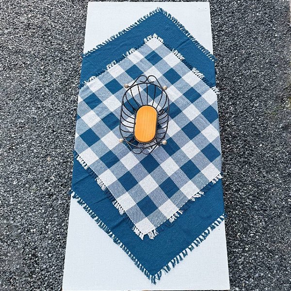 Dueto Toalhas de Mesa - Azul Petróleo e Xadrez Cru e Azul Petróleo