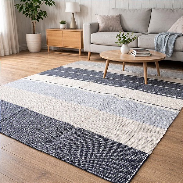 Tapete Sala 2m x 1,5m - Azul, Ocre e Cru