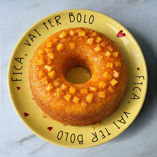 Boleira de Cerâmica - Amarela "Fica, vai ter bolo"