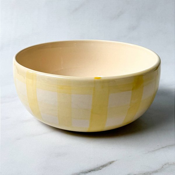 Saladeira de Cerâmica - Xadrez Bege e Amarelo