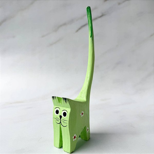 Porta-Anel de Madeira em Formato de Gato - Verde Erva Doce