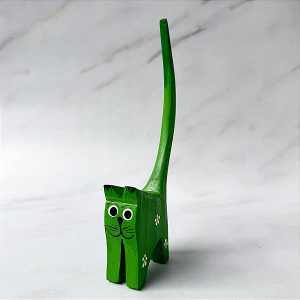 Porta-Anel de Madeira em Formato de Gato - Verde