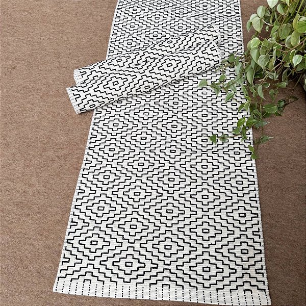 Trio Tapete Boho - Cru com bordado Preto