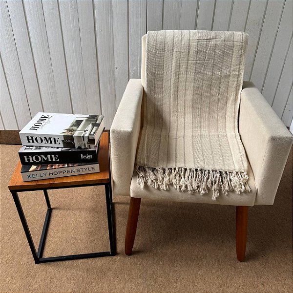 Manta M Cru com listrado Cappuccino - 1,80m x 2,40m