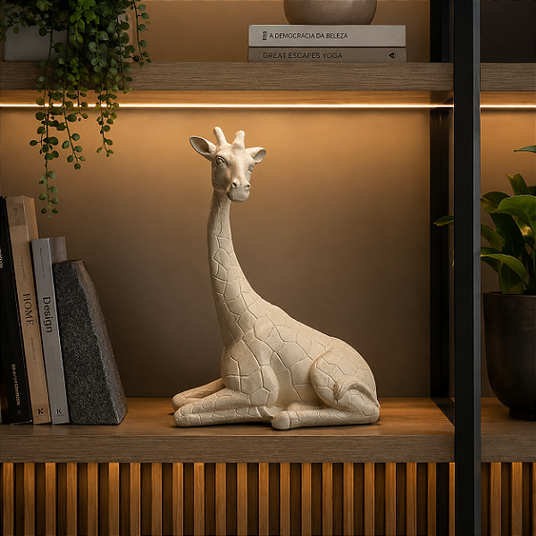 Girafa Sentada Decorativa em Gesso - 33cm