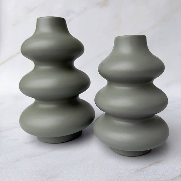 Dupla Vasos de Cerâmica Sanfonado - Cinza
