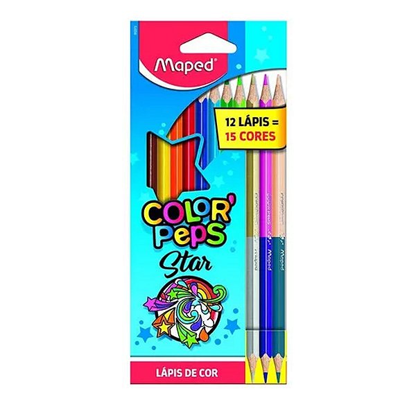 Lápis De Cor 15 Cores Color'Peps Star Triangular 12 Lápis (3 Duos) Maped