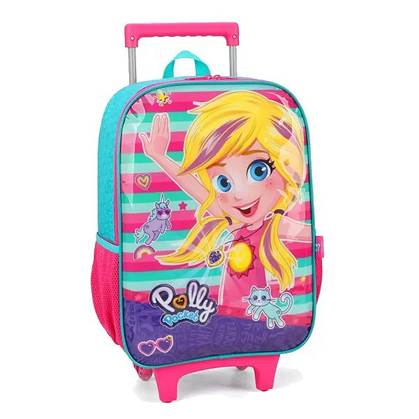 Mochila Escolar de Rodinha Polly Pocket Feminina Infantil